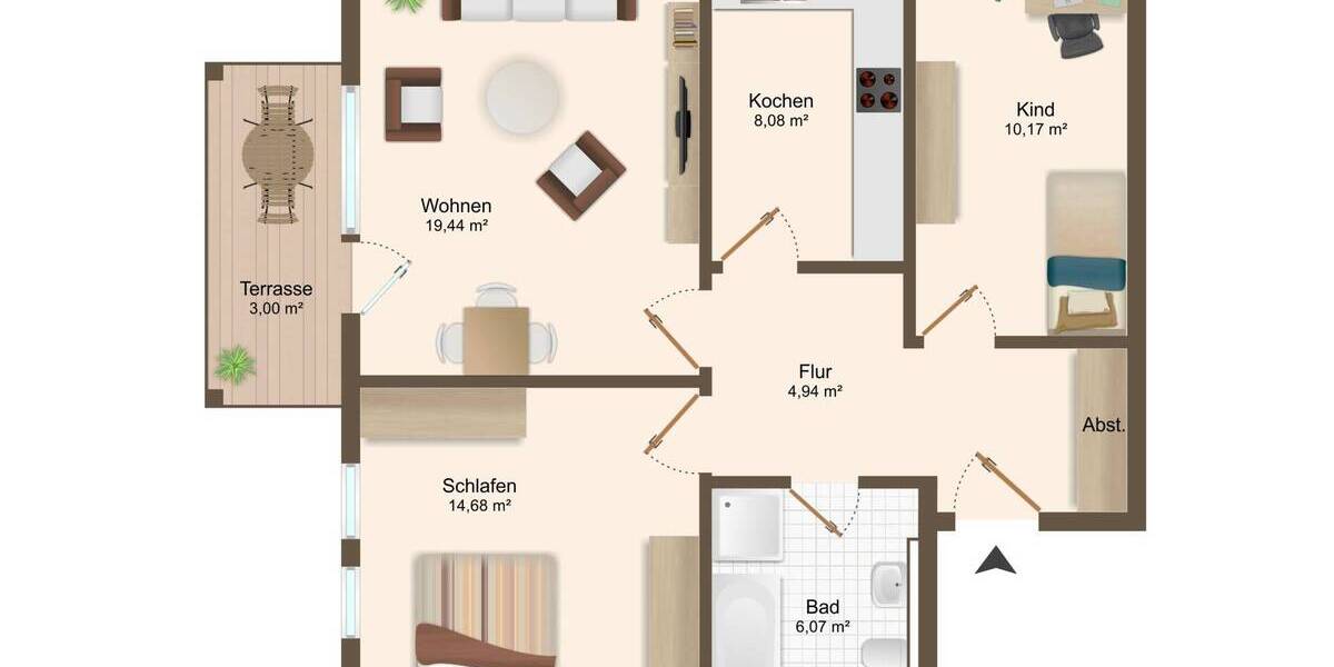 Etagenwohnung Urbich Urbich - 3 Zimmer, 71 m&sup2;, 179.000&euro; | Angebot:23978228