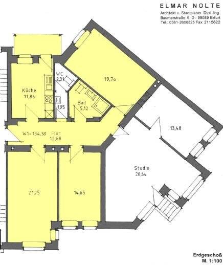 Etagenwohnung Erfurt Andreasvorstadt - 3 Zimmer, 83 m&sup2;, 750&euro; | Angebot:25316680