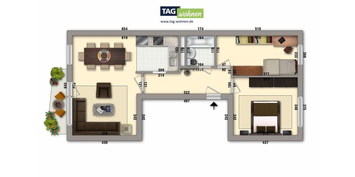 Etagenwohnung Gotha - 3 Zimmer, 59 m&sup2;, 360&euro; | Angebot:25570582