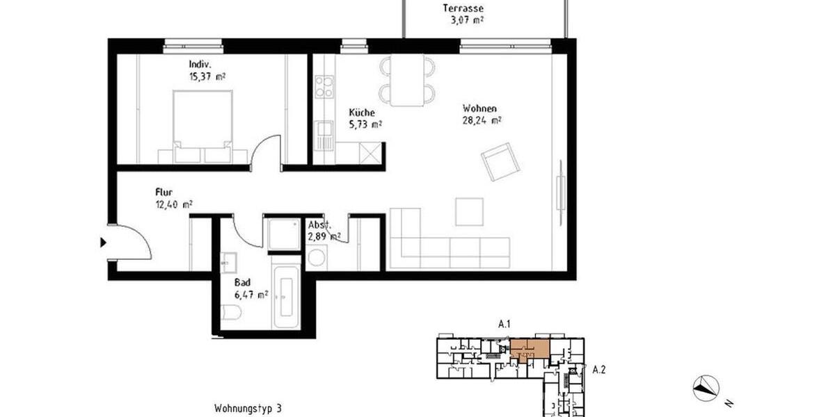 Großzügige 2-Zimmer-Wohnung mit Einbauküche | Terrasse | Tiefgarage | Aufzug | Smart-Home 2 zimmer