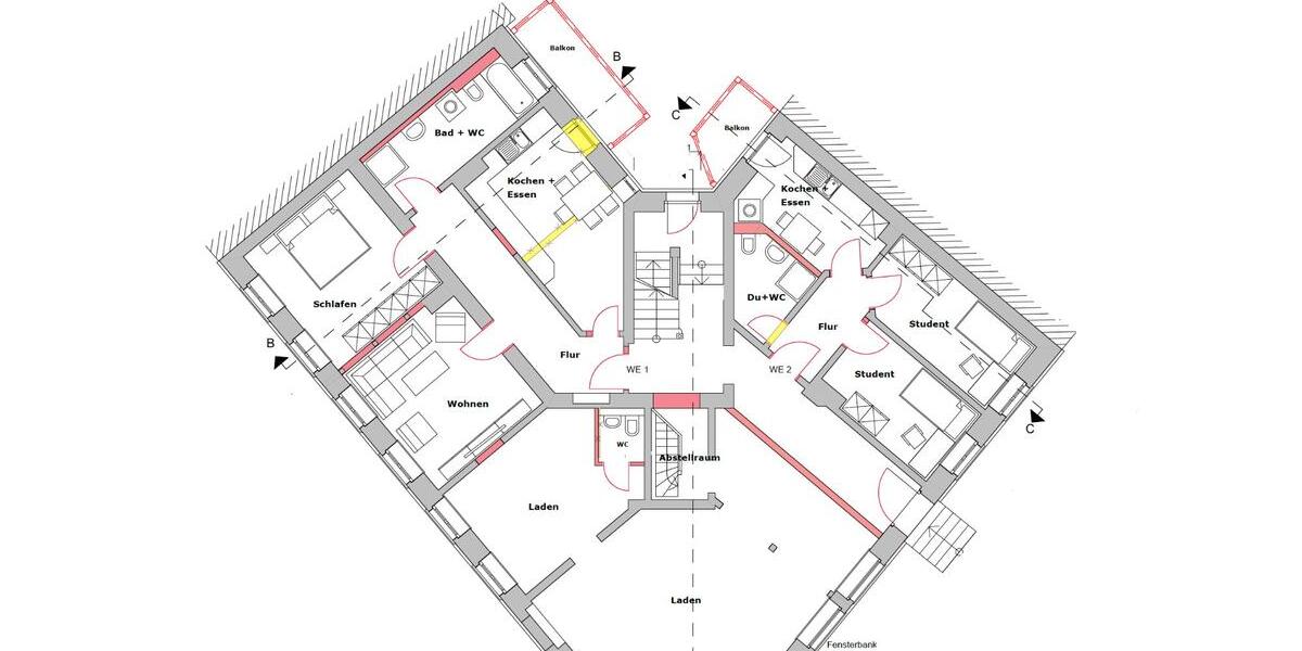 Erdgeschoßwohnung Erfurt Andreasvorstadt - 2 Zimmer, 72 m&sup2;, 1.031&euro; | Angebot:27628646
