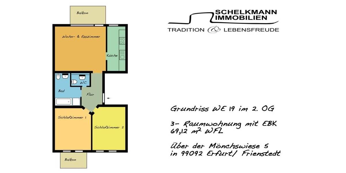 Etagenwohnung Erfurt Frienstedt - 3 Zimmer, 69 m&sup2;, 138.000&euro; | Angebot:20774203