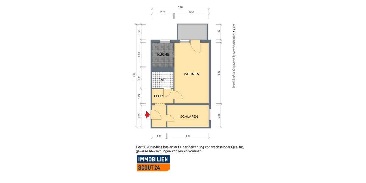 Etagenwohnung Weimar Schöndorf - 2 Zimmer, 48 m&sup2;, 335&euro; | Angebot:26824938