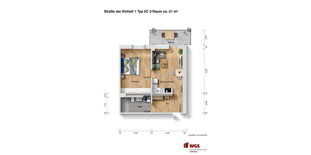 Etagenwohnung Sömmerda Neue Zeit - 2 Zimmer, 51 m&sup2;, 602&euro; | Angebot:22098883