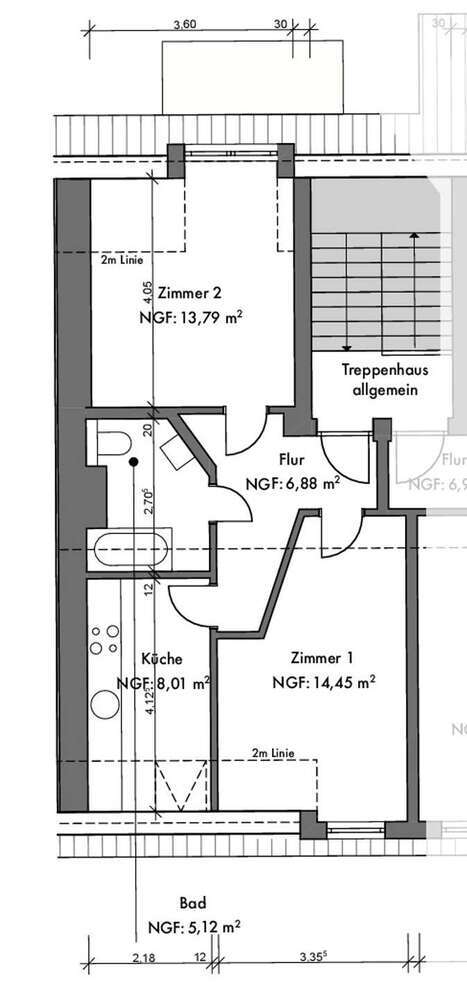 2-Zimmer-DG-Wohnung mit Badewanne - Zentrumsnah
